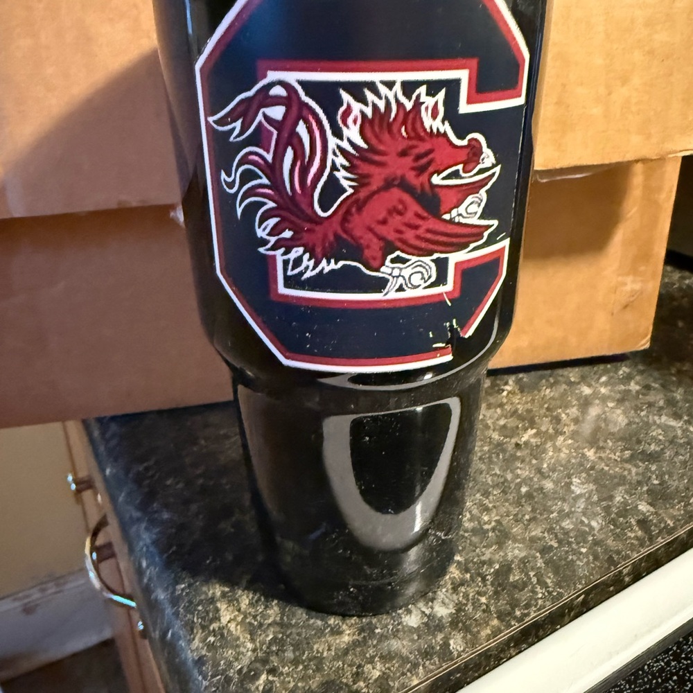 Black Insulated Travel Tumbler with Red Gamecock Logo